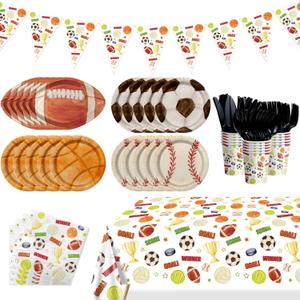 Sports Birthday Party Decorations - Sports Theme Plates, Napkins, Cups, Banners, Tablecloth Tableware Kit Basketball Football Baseball Soccer Serves 20 Guests for Birthday Party