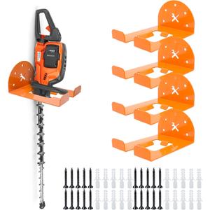 Garage Organizer Trimmer Rack, 4 Pack Weed Eater Hanger for Wall, Garden Power Tool Hanger Weed Whackers Holder Wall Mounted for Grass Trimmer, Hedge Trimmer, Garage Trimmer, Orange