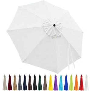10ft Patio Umbrella Replacement Canopy 8 Ribs, Waterproof & Fade Resistant Market Umbrella Cover, Thickened Polyester Fabric for Backyard, Garden and Pool (Canopy Only) (White)