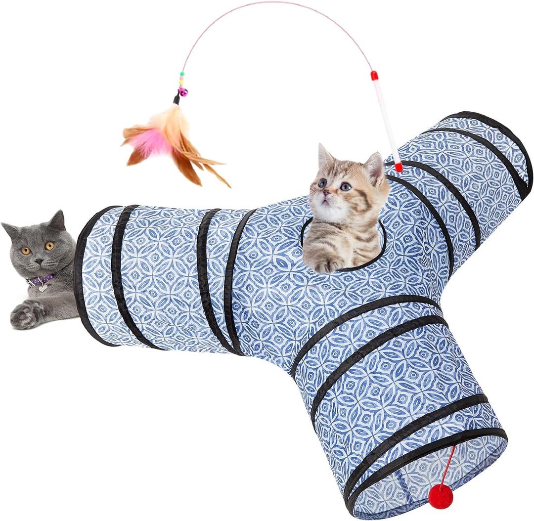 Tempcore 3 Way Collapsible Cat Toys - Indoor Cat Tunnels with Peek Hole & Ball, Perfect for Kittens & Puppies