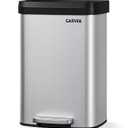 Garvee 13 gal / 50 L Stainless Steel Trash Can with Lid, Large Garbage Can for Kitchen, Rustproof Step-on Kitchen Metal Trash Bin with Liner Rim, Rear Handle, Soft Close Plastic Lid, Silver