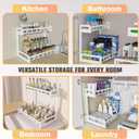 Under Sink Organizer 2 Pack, Metal Large Capacity 2-Tier Sliding Cabinet Storage Rack, Heavy-Duty Rust-Resistant Steel Frame, Holds 50 lbs Each, Adjustable Height 1216", 14"D x 11"W for Home, White