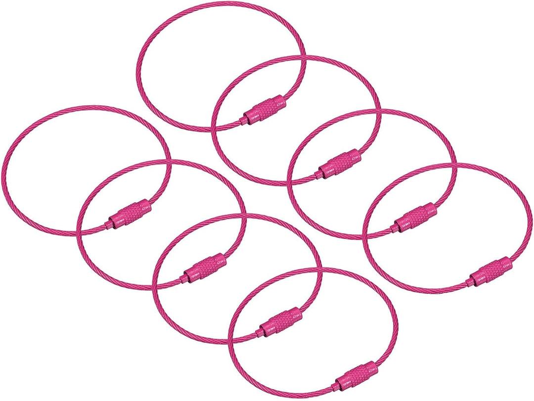 uxcell Cable Key Rings, Wire Keychain Twist Loops for Lanyards, Keychains, Luggage Tags, (Rose Red)