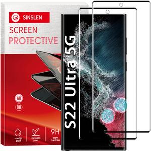 Pack of 2 Sinslen Screen Protector for Galaxy S22 Ultra , S22ultra Tempered Glass Screen Protector, [3D Curved][Anti-Scratch][Anti-Fingerprint] Tempered Glass Screen Protector for Samsung Galaxy S22 Ultra (samsung galaxy s22 ultra)