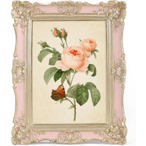 EXYGLO 5x7 Vintage Resin Picture Frame, 5 by 7 Pink Ornate Antique Frame with Gold Trim, Retro Frame for Desktop or Wall Display, Horizontal/Vertical