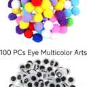 Vesslam[400 pcs] - 300 Pieces 1 Inch Assorted Pompoms with 100pieces 0.3 Inch Wiggle Eyes Multicolor Arts and Crafts Pom Poms Balls for Kids DIY Art Creative Crafts Decorations (Multi-Colored)