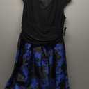 S.L. Fashions Women's Stretch Jersey Bodice Jacquard Floral Print Dress, Size 16, Black Blue Floral