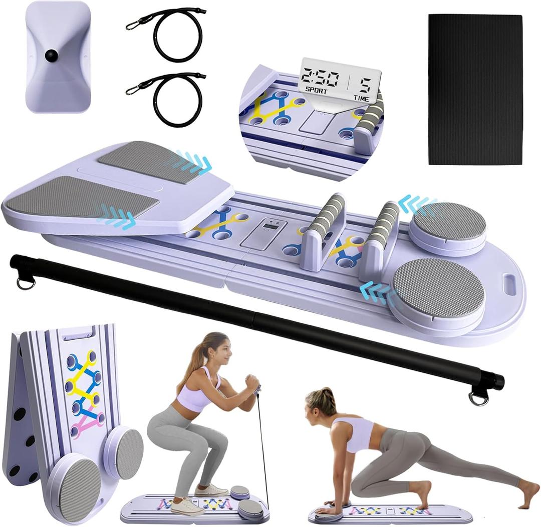 2025 Upgraded Pilates Board, Pilates Reformer Set, 6-in-1 Abdominal Pilates Board for Home Workout Equipment, Portable Foldable Ab Trainer Machine, Pilates Reformer Machine, for Women (Purple)