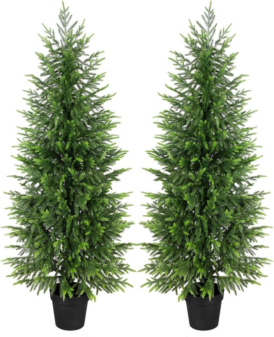 5ft Artificial Norfolk Pine Christmas Tree for Outdoor, 60in Real Touch Faux Norfolk Pine Christmas Tree with Black Pot for Indoor Outdoor Front Porch Home Xmas Decor, 2Pack
