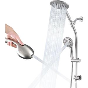 UCLIMAA High Pressure Shower Head with Handheld Shower, 26" Adjustable Height Drill-Free Slide Bar, 3-Way Diverter for Easy Reach, Dual Shower Head Combo Set with 5ft Hose - Brushed Nickel