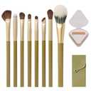 9 pcs Makeup Brush set, Suitable for Travel or Business Trips, Takes up Almost No Space, Includes Packaging Box to Avoid Dirtying the Bag (Green)