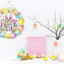 2 x Easter Decoration Wooden Door Wreath for Front Door Sign Cute Bunny Flower Eggs Wooden Door Hanger Rabbit Spring Decoration Happy Easter Welcome Hanging Sign for Outdoor Indoor Wall Home Decor