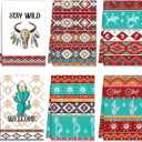 Kajaia 6 Pcs Aztec Theme Kitchen Towels Southwestern Microfiber Dish Hand Tea Bathroom Towels Native Decorative for Absorbent Drying Cloth Turquoise Geometric Ethnic Cloth for Home Housewarming Gift, Small