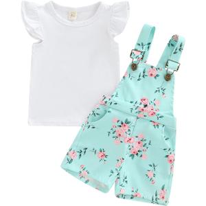 Kids Baby Girl Summer Clothes T-Shirt Tops Suspender Overalls Shorts Toddler Infant Outfit, 4-5T 