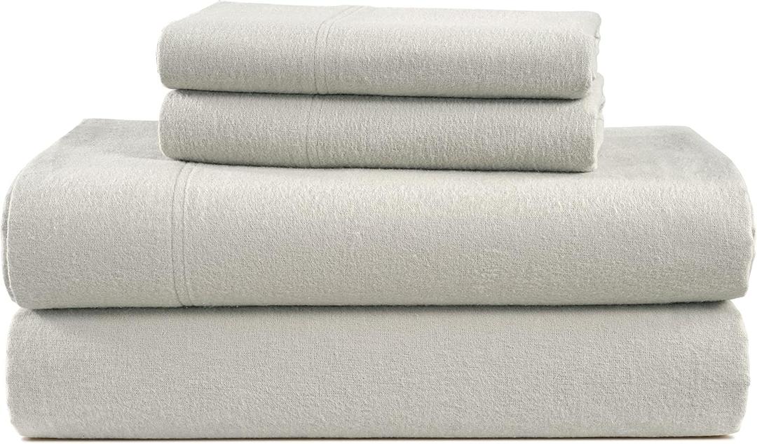 LANE LINEN Cotton Flannel Queen Size Sheets Set - Brushed for Extra Softness - Lightweight Queen Size 100% Cotton Sheets Set - Warm & Cozy Flannel Cotton Bed Sheets Set, 15" Deep Pocket - Mineral