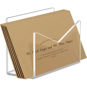 2 x KTRIO Acrylic Mail Holder, Clear Mail Organizer Countertop, Letter Envelope Holder for Desk, Mail Sorter Letter Stand for Home Office School