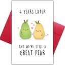 2 x Funny 4 Year Anniversary Card for Boyfriend Girlfriend, Romantic Four-Year Marriage Gifts for Couples, Cute Pear Anniversary Card Gift for Him Her