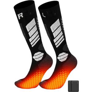 2 x Kids Heated Socks - Boys and Girls Electric Heating Wool Knee High Skiing Socks, 5000mAh Battery Pack (Small-Medium, Black)