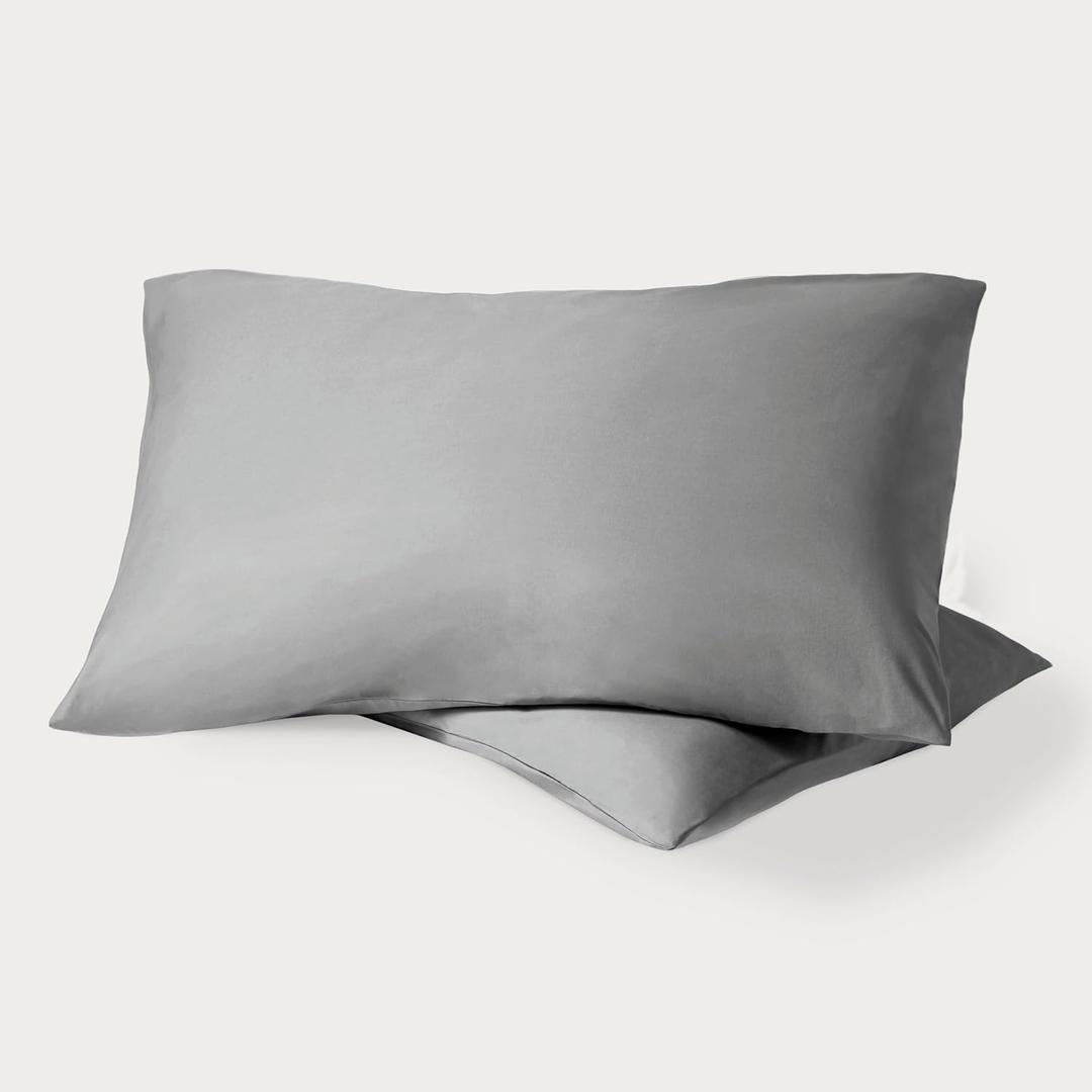 Bare Home 100% Organic Cotton Standard/Queen Pillowcase Set - Crisp Percale Weave - Pillowcases 2 Pack - Lightweight & Breathable (Standard Pillowcase Set of 2, Light Grey)