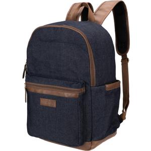 Wrangler Powell Backpack for Travel Classic Logo Water Resistant Casual Daypack for Travel with Padded Laptop Notebook Sleeve (Denim)