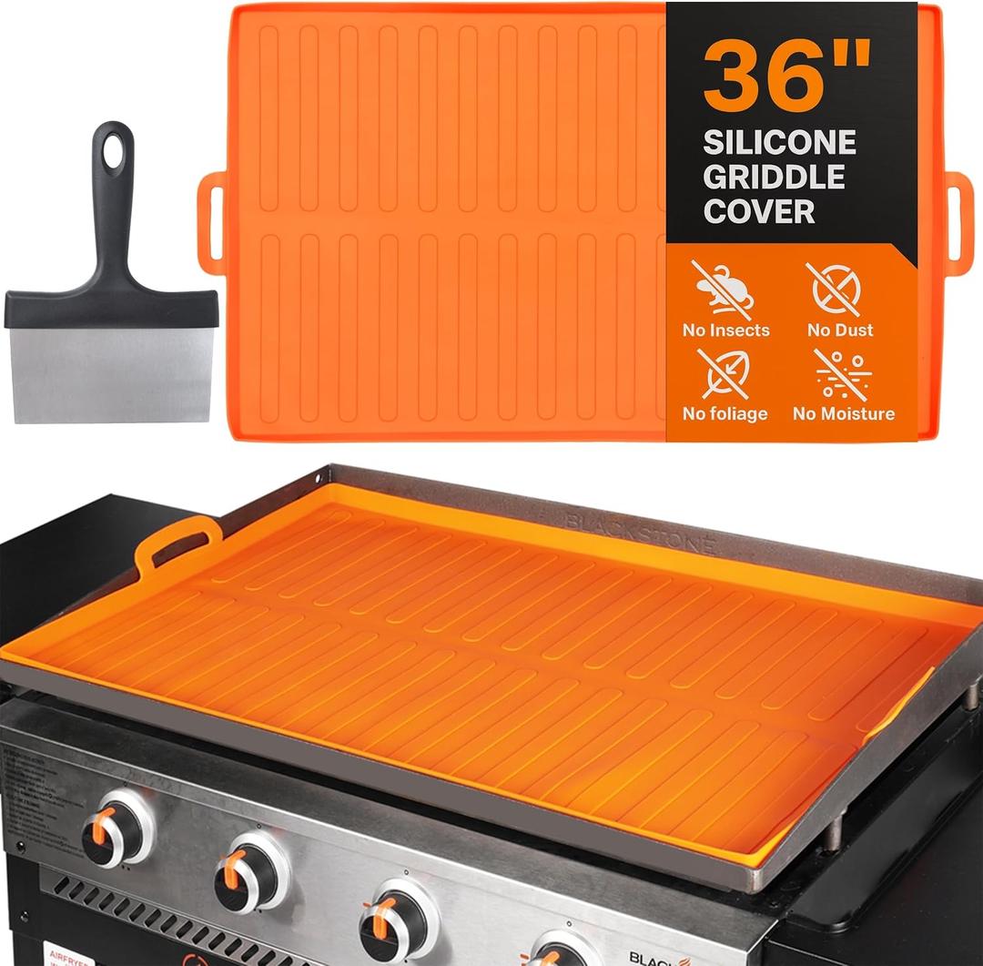 36” Silicone Griddle Mat & Scraper for Blackstone – Heat Resistant BBQ Accessories with Handles – Foldable, Heavy Duty Flat Top Grill Mat – Protects from Rust, Dirt, Insects