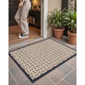 Pack of 2 Color&Geometry Front Door Mat Outside Entrance, All-Season Heavy Duty Outdoor Door Mat for Patio Waterproof, Welcome Mat Doormat Outdoor Entrance Non Slip with Rubber Backing, Khaki 24''x36'' 
