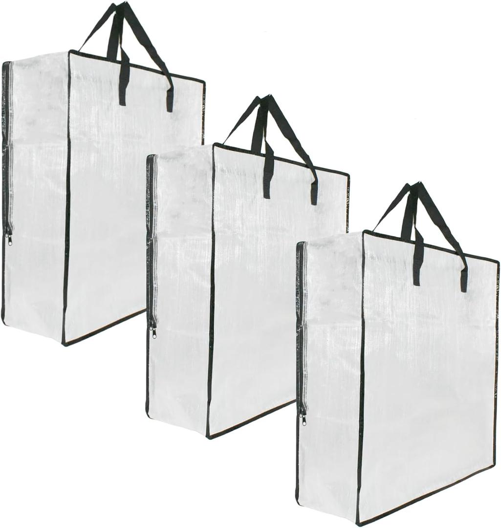 3 Pack Clear Storage Bags with Zipper and Handles, Blanket Bags For Closet Storage, Moving and Packing Supplies for College, Underbed Storage Organizer for Clothes Pillow Bedding Christmas Wreath