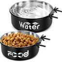 Crate Water Bowl No Spill for Large Dogs, Removable Stainless Steel Dog Bowls for Food and Water, Dog Kennel Hanging Wet and Dry Food Feeder for Medium/Large Pets, (7.1"x2.6" & 6.3"x2.6", Black)
