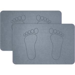 2 Pack Stone Bath Mats for Bathroom,24 x 16 inch Super Absorbent Bathroom Stone Mat,Diatomaceous Earth Shower Mat, Non-Slip, Quick Drying, Easy to Clean Hardstone Bathmat Grey Footprint Design