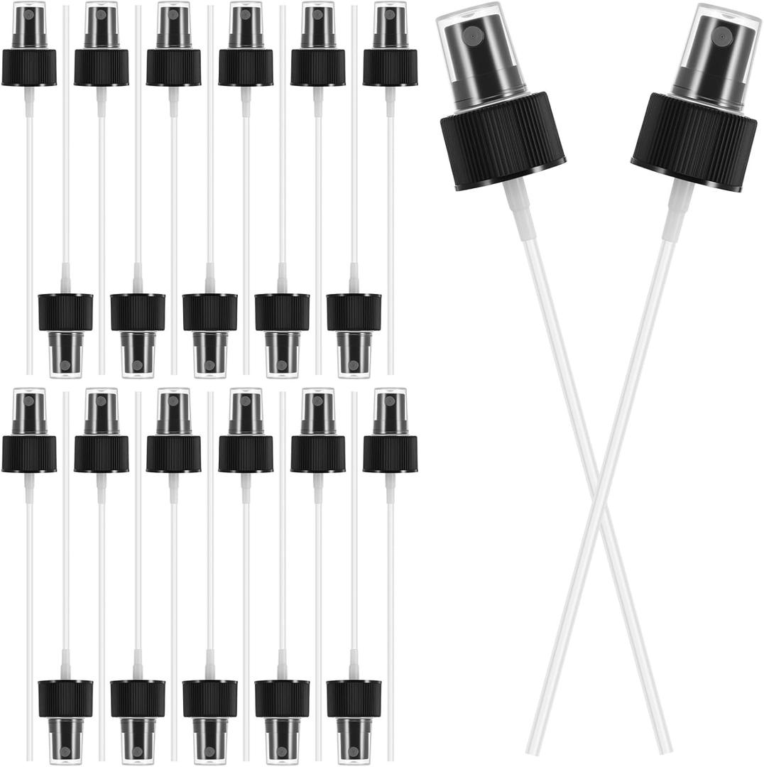 24 Pack Spray Bottle Top, Spray Bottle Nozzle Replacement, 24/410 Fine Mist Spray Caps with 5.9" Dip Tube, Plastic Sprayer Pump for Toners and Essential Oil Bottles, Home, Kitchen Black