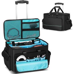 DJ Cable Bag, Rolling DJ Cable Bag with Detachable Trolley & Dividers | Large Capacity Gig Bag with Laptop Compartment, Professional Organizer Bag for Cables, Microphones, and DJ Equipment