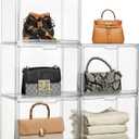 Purse Organizer for Closet, 5 Pack Clear Acrylic Display Case for Purse Handbag Storage, Stackable Purse Storage Boxes with Magnetic Door for Collectibles, Wallet, Cosmetic