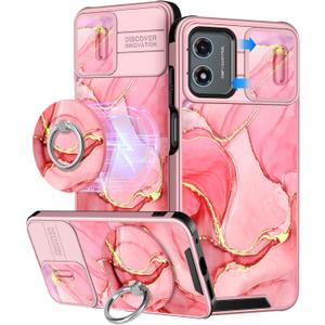 Buleens for Moto G Play 2024 Case 4G - with Ring Stand & Camera Cover Aesthetic Cute Designed for Women Girls Pretty Girly Fashion Unique Phone Case for Motorola G Play 2024 4G Compatible with Magsafe (Pink Watercolor)