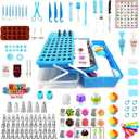 Cake Decorating Kit, 387 Pcs Baking Supplies Tools with 56 Icing Tips, 8 Russian+Ball Tips, 3 Spatulas, 5 Couplers, 8 Carved Pens, 102 Pastry Bags, Storage Box & More, (Blue)
