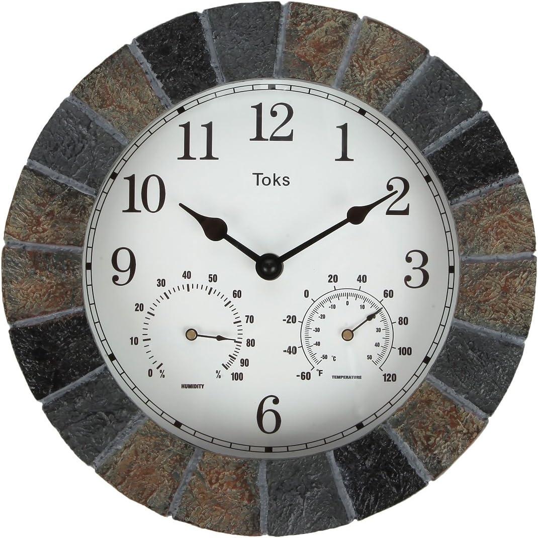Lily's Home 10-Inch Faux-Stone Indoor or Outdoor Wall Clock with Thermometer and Hygrometer