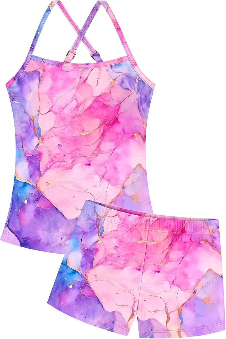 Girls Swimsuit Sleeveless Bathing Suits Back Cutout Summer Swimwear with Removable Chest pad 6-14 Years (Purple)