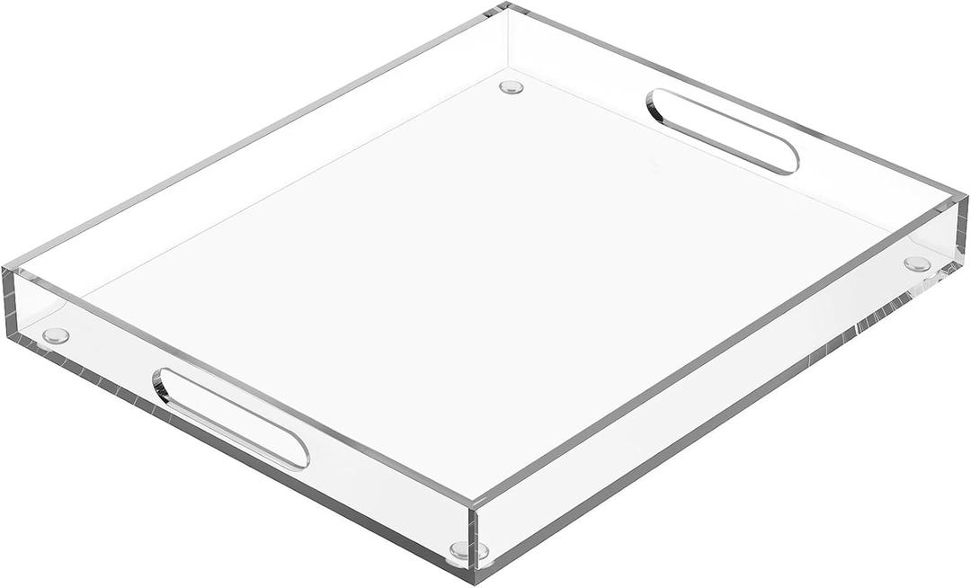 Extra Large Serving Tray with Handles, Acrylic Tray for Food, Drinks, Snacks and Appetizer, Rectangular Trays for Eating, Lucite & Coffee Table Trays, Acrylic Makeup Organizer 16"x20"