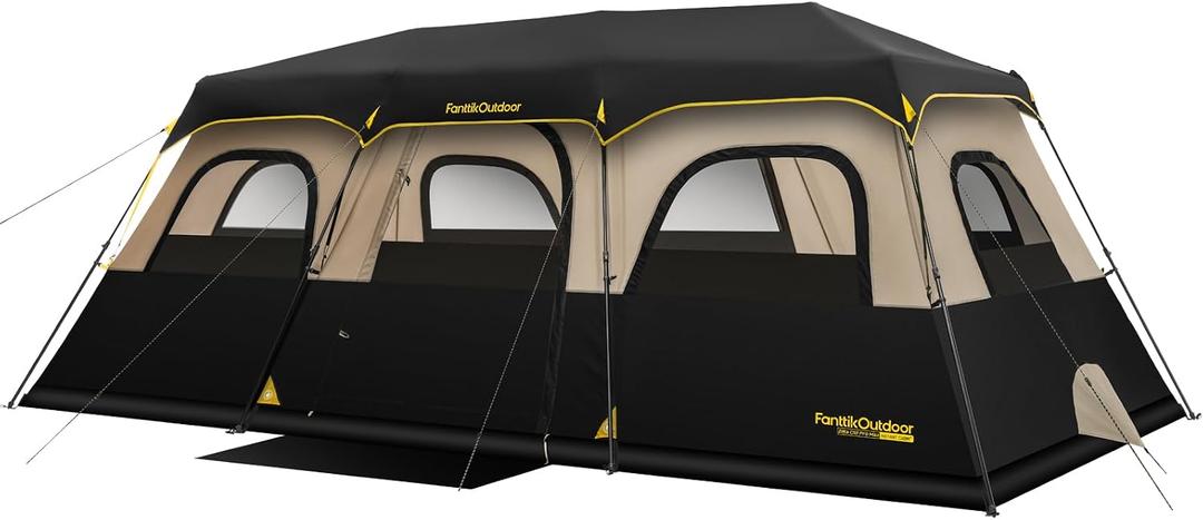 FanttikOutdoor Zeta C12 Pro Max Instant Cabin Tent 12 Person Camping Tent Setup in 90 Seconds with Rainfly & Windproof Portable with Carry Bag for Family Camping & Hiking, Upgraded Ventilation, Khaki