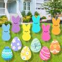 12 PCS Pastel Easter Yard Signs Decorations Outdoor - Colorful Cute Easter Bunny Egg Yard Signs with Stakes - Large Size Waterproof Spring Rabbit Decor for Egg Hunt Front Porch Lawn Holiday Supplies