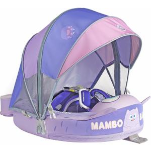 Mambobaby Float with Canopy Size Improved Non Inflatable Infant Baby Pool Float Smart Mambo Float Swim Trainer Add Tail Swim Float Mambo Float Solid Air Free Water Waist Swimming Ring, adjustable