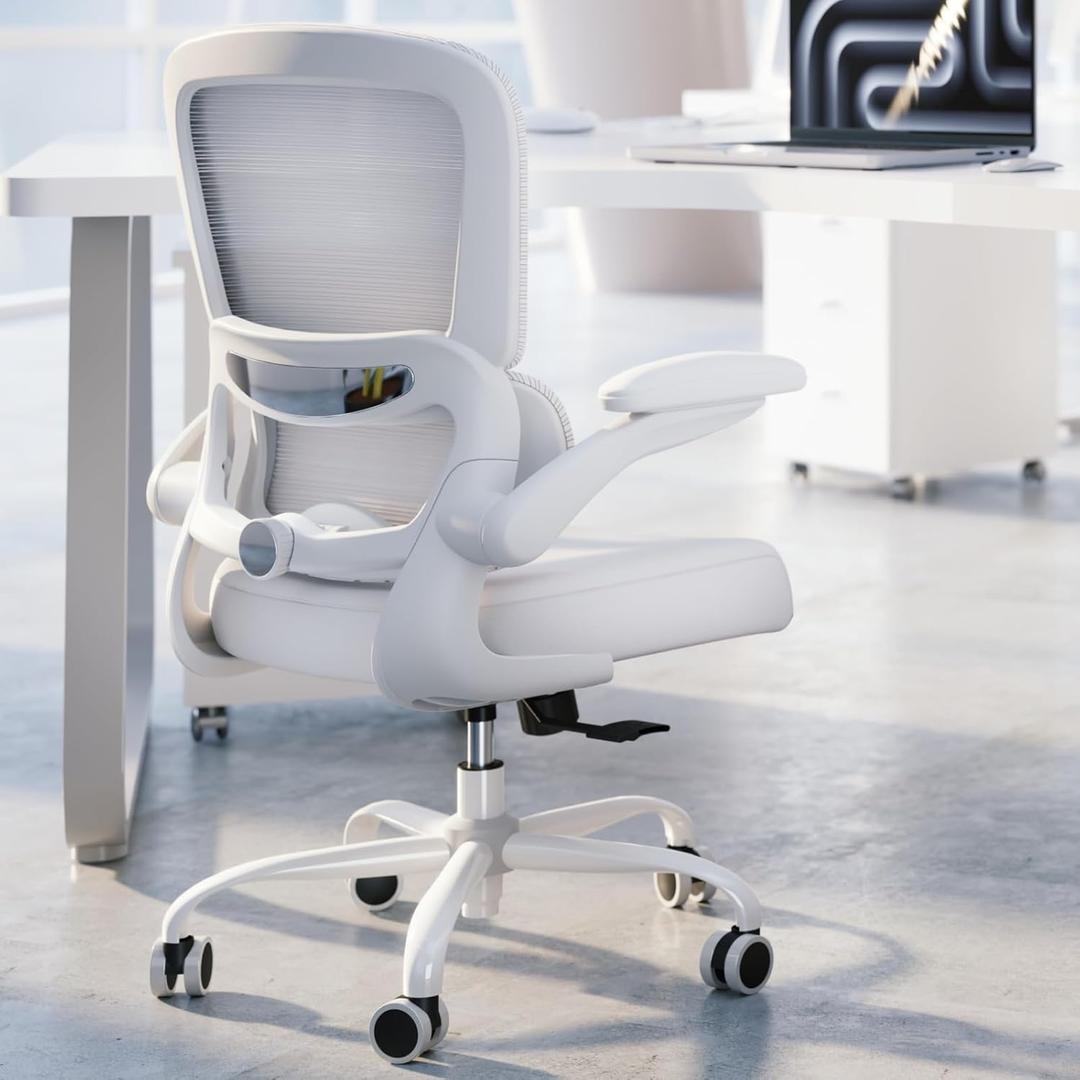Office Chair - Ergonomic Desk Chair with Adjustable Lumbar Support, Mesh Computer Chair, Executive Chair for Home Office Comfortable Lumbar Support (White)
