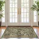 jinchan Eden Floral Washable Area Rug 3x5 Entryway Rug Vintage Lightweight Soft Non-Slip Indoor Low Pile Distressed Green Carpet for Living Room Kitchen Bedroom Entrance Laundry Nursery, Eden Green, 3' x 5' (Rectangular)