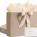 PASEOTA 12.6" Gift Bags Bulk, 10 Pcs Gift Bags with 20 Tissue Paper 10 Greeting Cards, Luxury Bag with Handles for Wedding Birthday Mother's Day (Champagne)