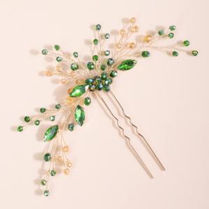 Xerling Brides Wedding Green Rhinestones Hair Pin Emerald Crystals Hair Piece for Flower Girls Bridal Hair Accessories (Green)