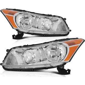 Headlight Assembly Fit For Honda For Accord 2008-2012 Chrome Housing Amber Reflector Clear Lens Driver and Passenger Side HO2502130 33150-TA0-A01