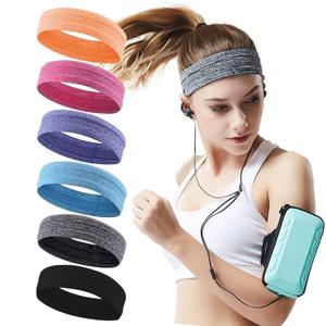6Pack Sweat Bands Headbands for Women Workout, Women's Fashion Non Slip Headband, Moisture Wicking Sweatband for Sports Running Athletic Yoga
