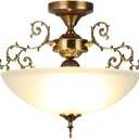 The 16-inch Wide Glass Circular White Glass Ceiling lamp E26 Screw-Type 3-lamp is Suitable for Lighting in Living Rooms, Kitchens, Foyers, Bedrooms, Balconies and Corridors