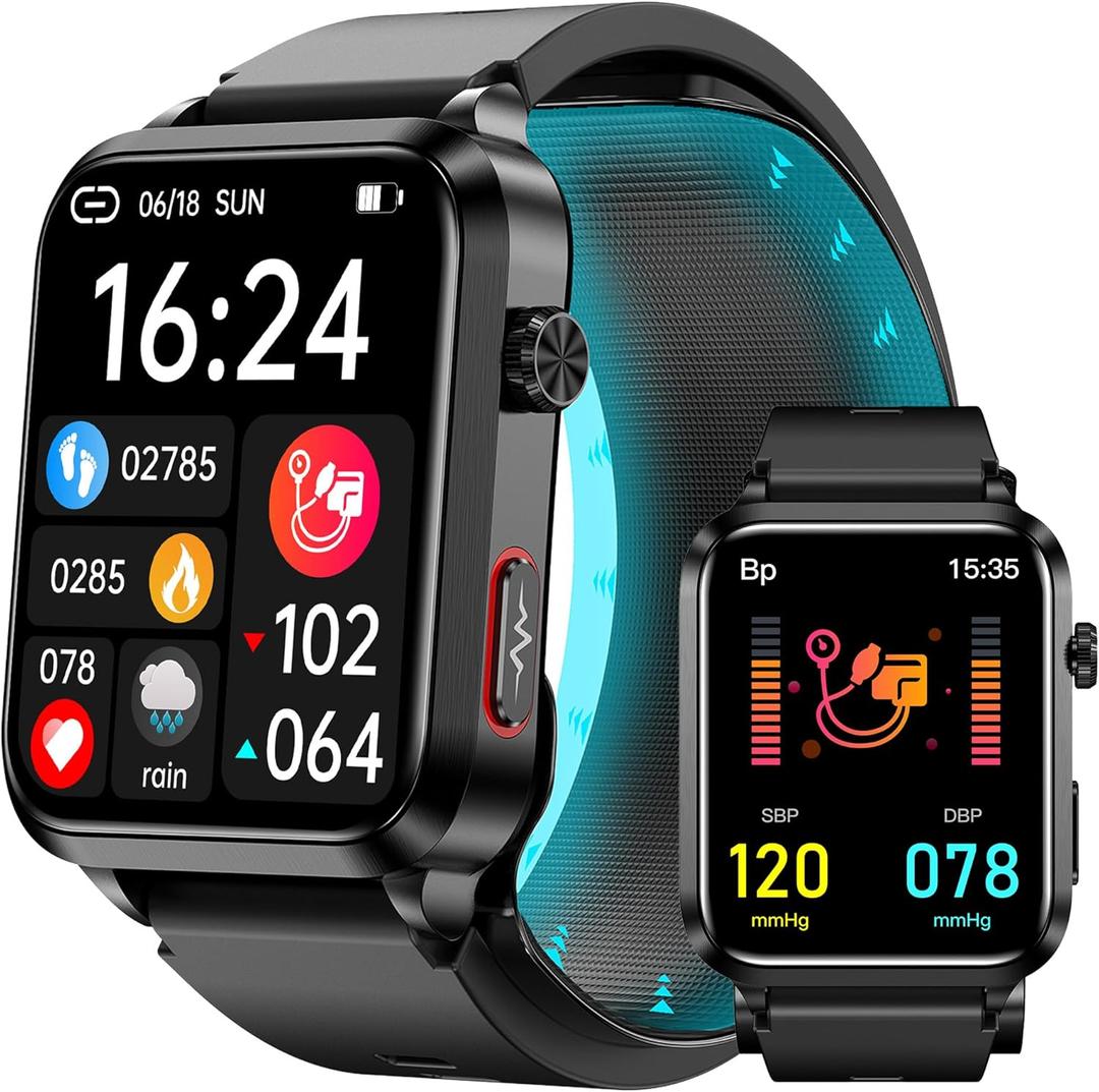 Blood Pressure Smart Watch with Air Bag Air Cuff, 1.92" lPS Color Screen, 24/7 Heart Rate Blood Oxygen Sleep Respiration Rate Health Monitor Activity Tracker Familiy Data Sharing.