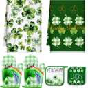 2 x Bencailor 6 Pcs St. Patrick's Day Kitchen Decor Set Kitchen Towels Oven Mitts Pot Holder Irish Shamrocks Leprechauns Gnome Rainbow Lucky Party Gifts Decorations for Home Housewarming