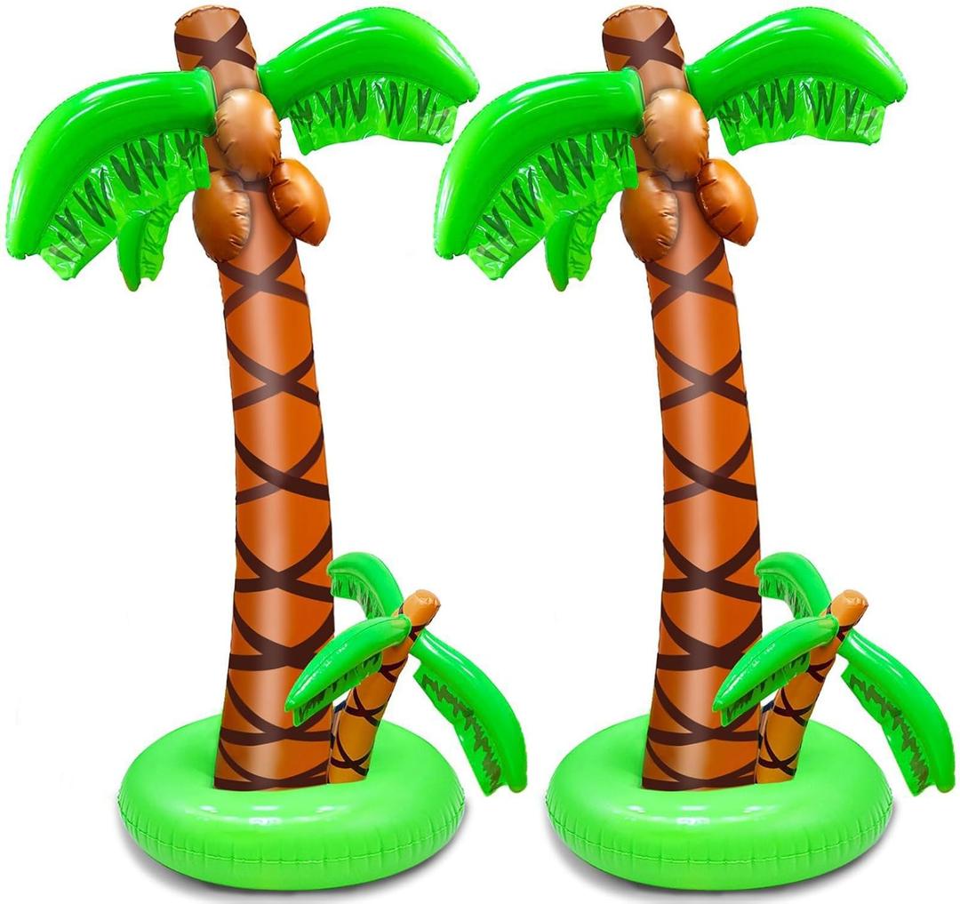 2 Pack Inflatable Palm Trees with Exclusive Two Trunks, 5.5Ft Blow Up Palm Tree Luau Hawaiian Tropical Theme Birthday Indoor Party Decoration, Outdoor Summer Beach Pool Party Supplies Photo Prop Decor